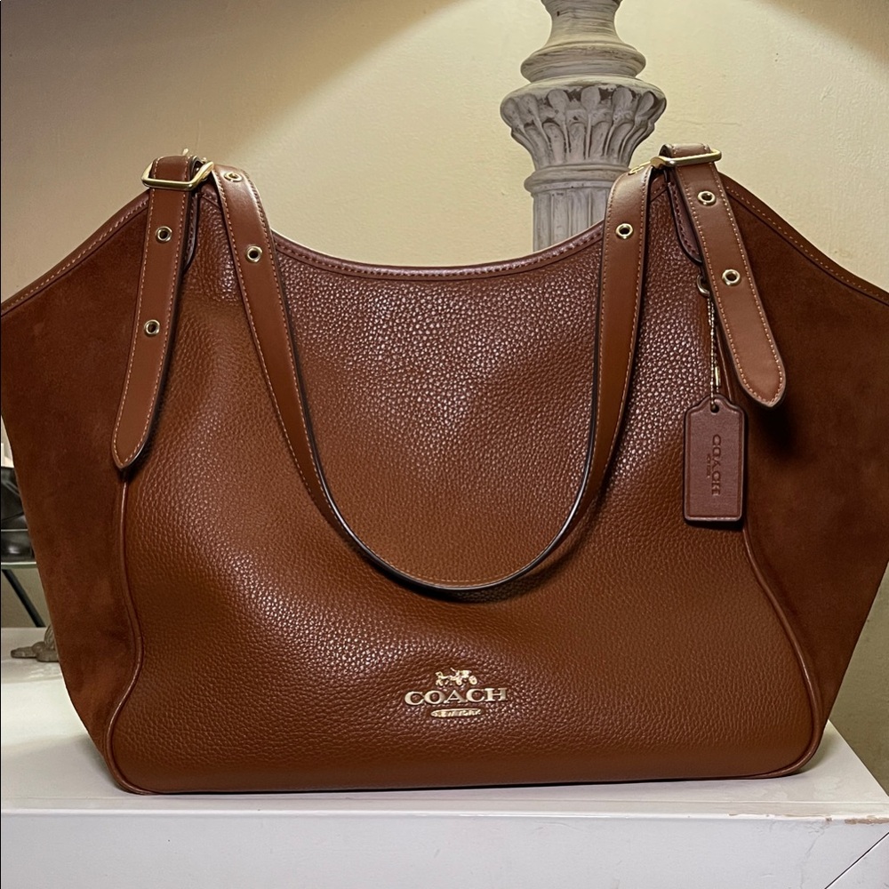 Coach ‘Meadow’ Leather & Suede Tote Bag in REDWOOD